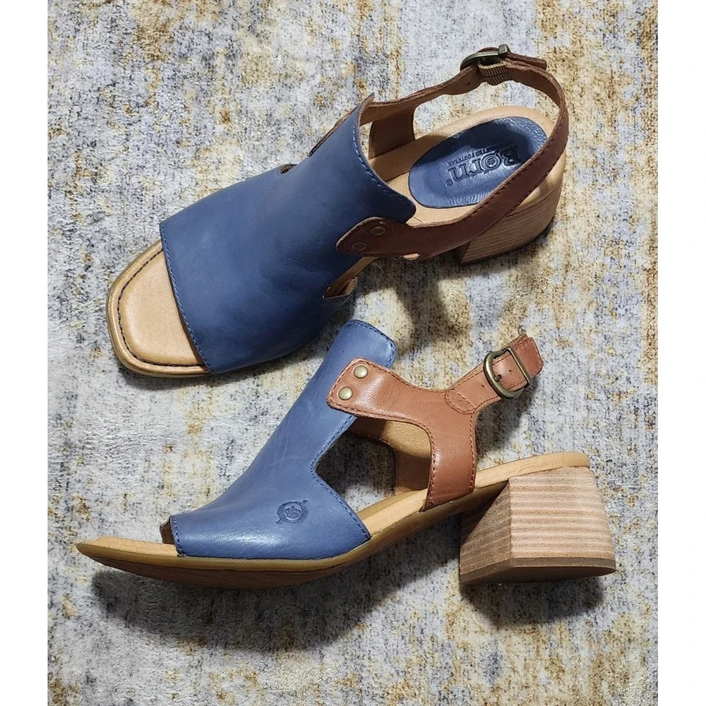 $135 Born Women's Blue Swinton Leather Slingback Sandals -  Size 9M